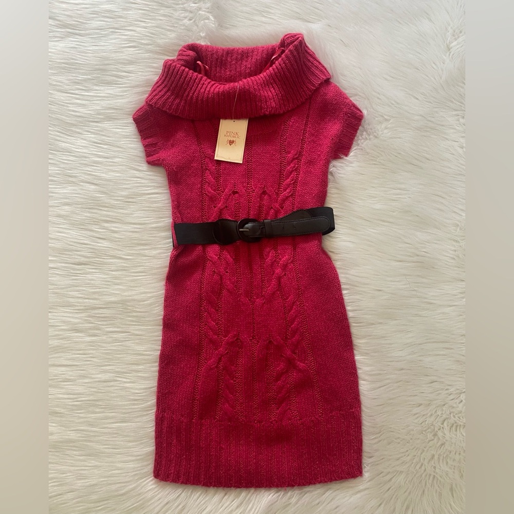 Pink Republic Belted Pink Sweater Dress S or M